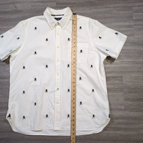 Polo Ralph Lauren Men's XL Button Down Short Sleeve Skulls Embroidered White - Picture 11 of 11